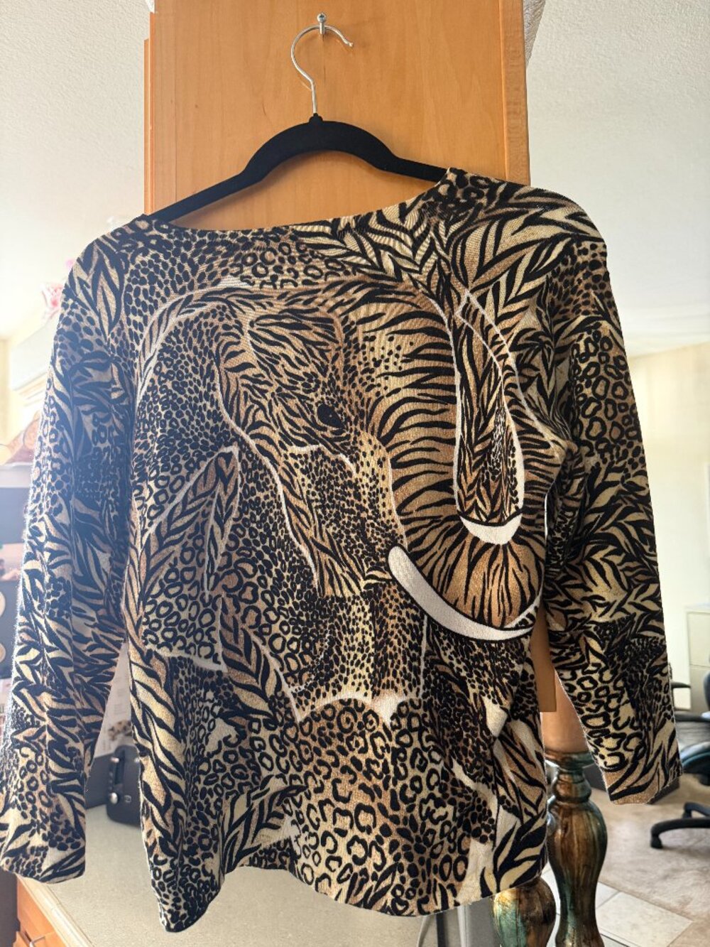Pierre New York Petite Medium Animal Print Embellished Top